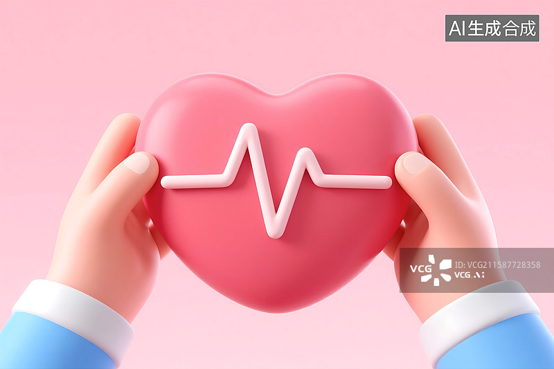 【AI数字艺术】3D立体三维C4D双手捧着一个爱心心形心率心脏图片素材