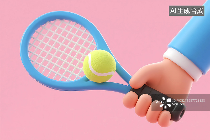 【AI数字艺术】3D立体三维C4D一手拿着网球拍进行网球运动比赛图片素材