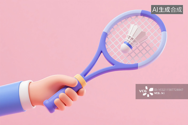【AI数字艺术】3D立体三维C4D一手拿着羽毛球拍进行羽毛球运动比赛图片素材
