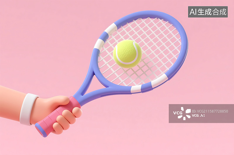 【AI数字艺术】3D立体三维C4D一手拿着网球拍进行网球运动比赛图片素材