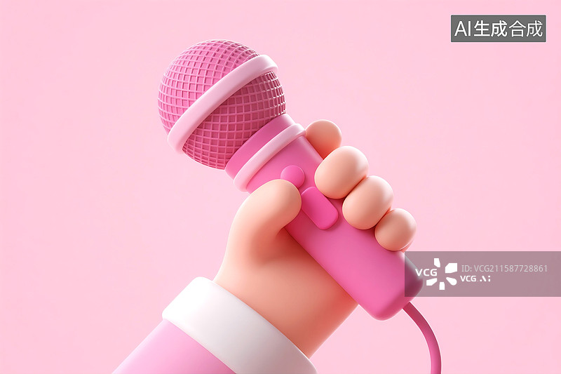 【AI数字艺术】3D立体三维C4D一手拿着麦克风唱歌卡拉OK歌手演出表演图片素材