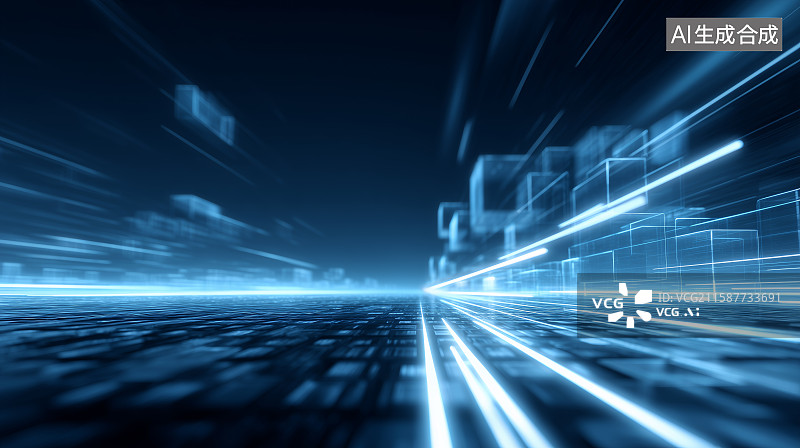 【AI数字艺术】科技感城市光影道路图片素材