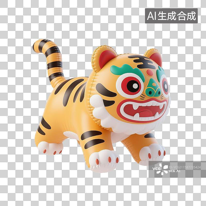 【AI数字艺术】3D渲染卡通动物，膨胀充气风格，充气老虎，老虎玩具，布老虎，虎年，十二生肖，中国风，免抠元素图片素材