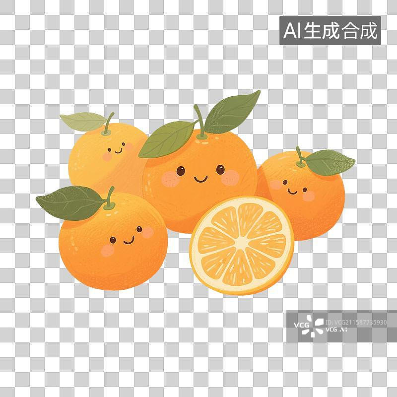 【AI数字艺术】手绘插画，水果，橙子，橘子，柑橘，沃柑，免抠元素图片素材