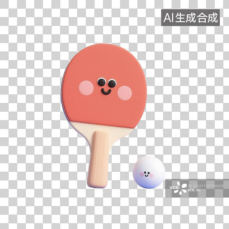 【AI数字艺术】3D渲染，乒乓球拍和乒乓球，体育运动，体育器材，免抠元素图片素材