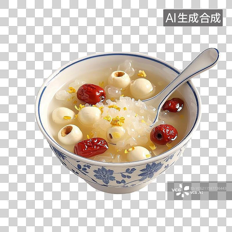 【AI数字艺术】一碗银耳莲子羹，银耳，夏天养生甜品，特写，中国传统美食免抠元素图片素材