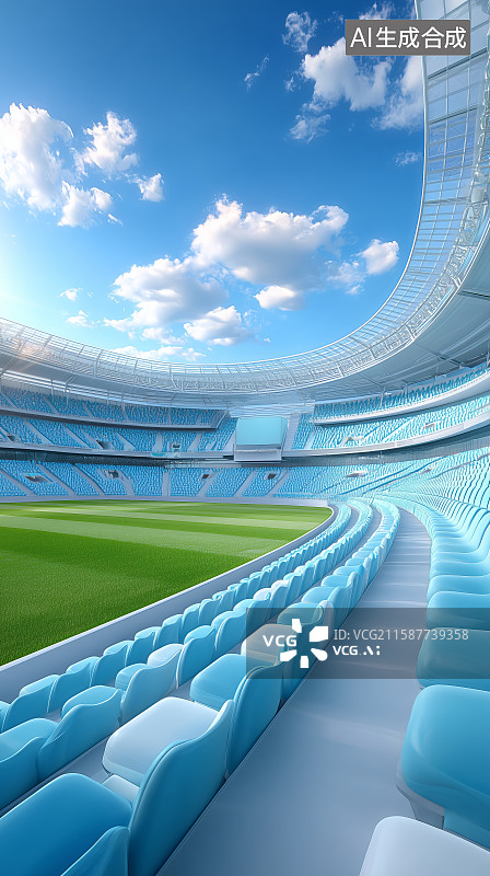 【AI数字艺术】空旷体育场的蓝天白云图片素材