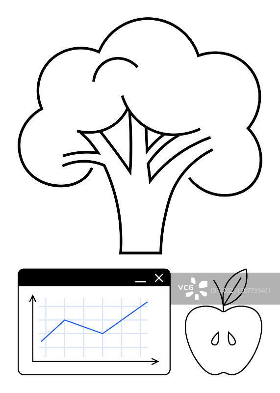 健康饮食与生长图表，配有西兰花图标图片素材