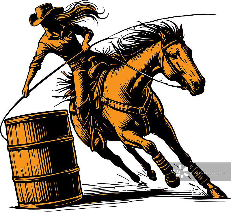 一位女牛仔在进行马桶赛的骑马比赛图片素材