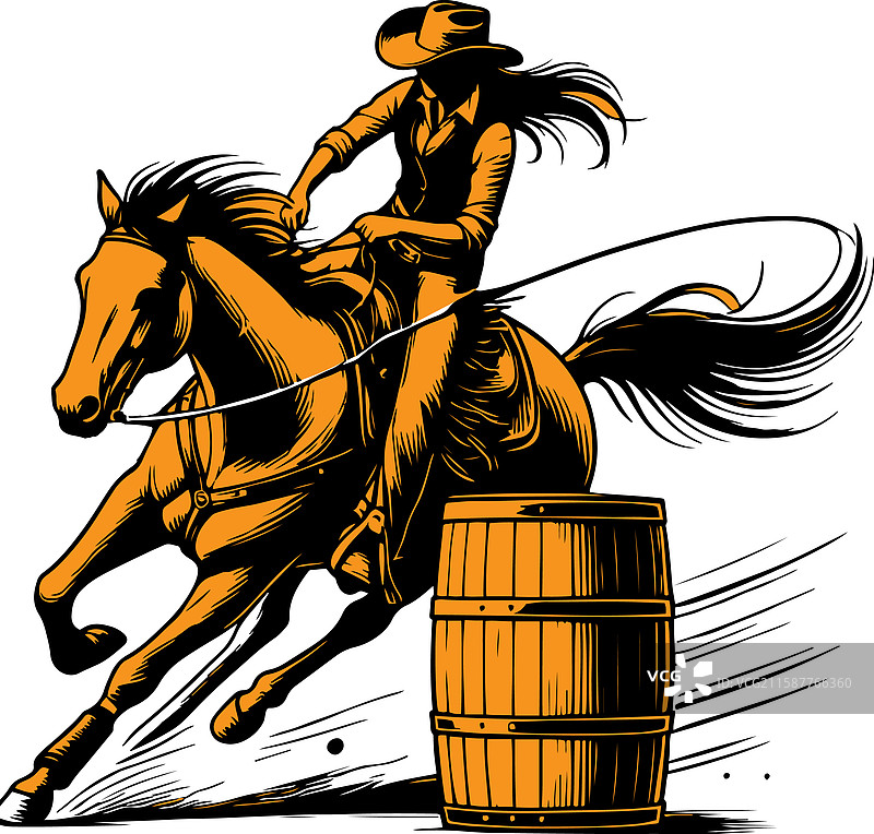 一位女牛仔在马术竞技中骑马参加桶赛图片素材