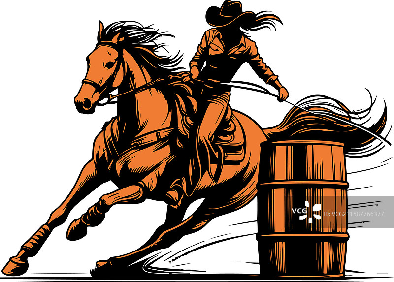 一位女牛仔在进行马桶赛的骑马比赛图片素材