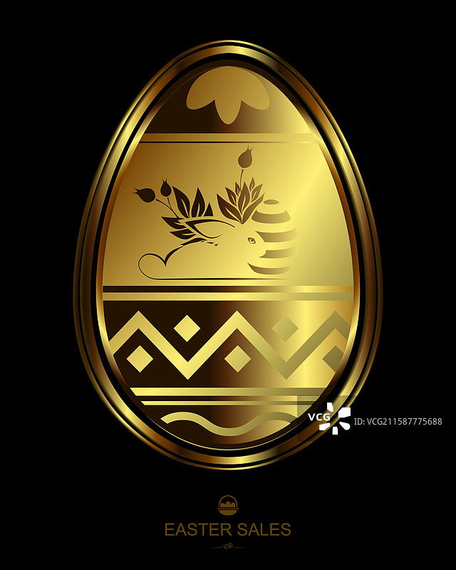 孤立的金色复活节彩蛋，带有美丽的图案图片素材
