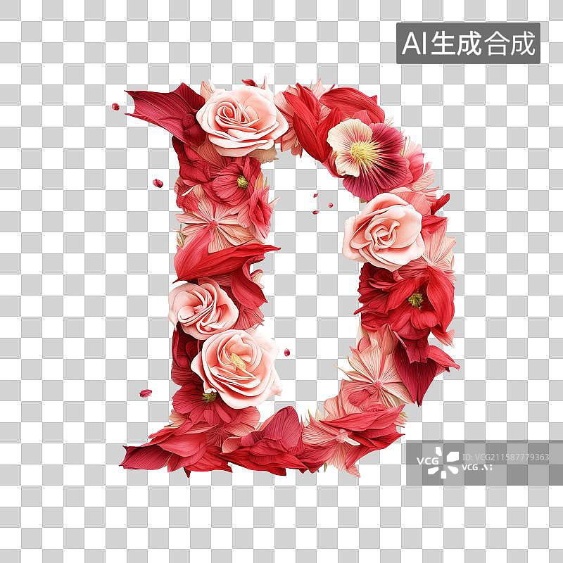【AI数字艺术】玫瑰花瓣英文字母图片素材