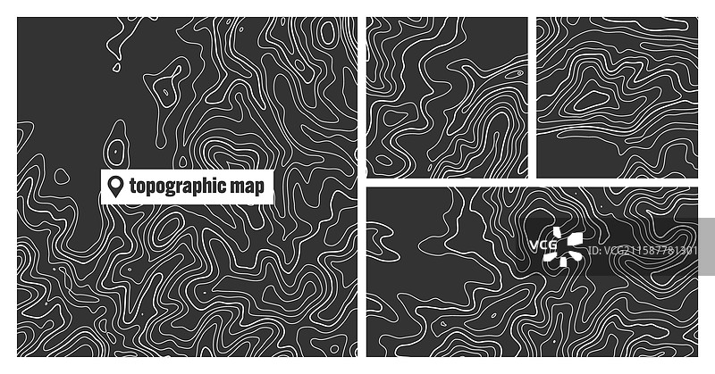 彩色地形图集，带有等高线图片素材