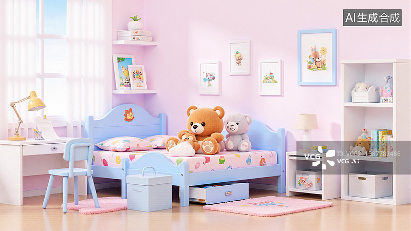 【AI数字艺术】3d温馨儿童房布置图片素材