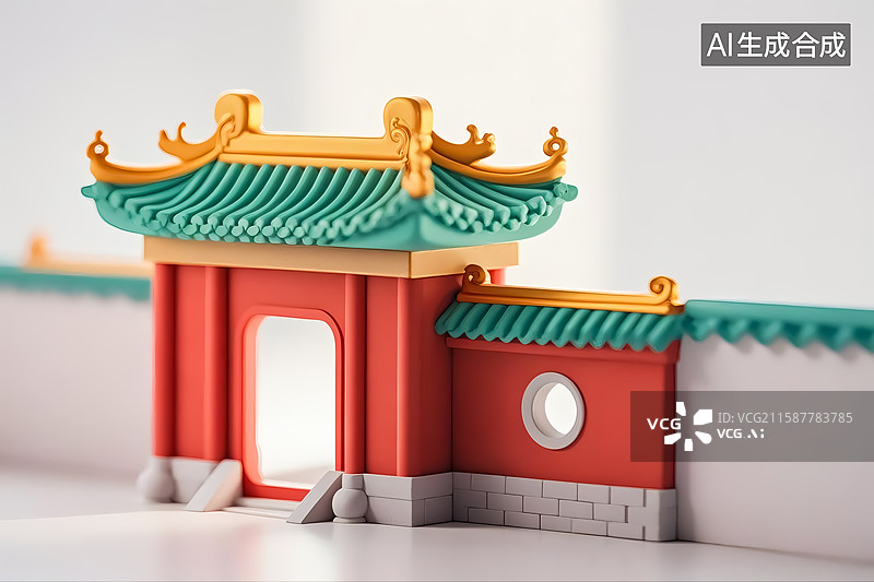 【AI数字艺术】中式建筑插画图片素材