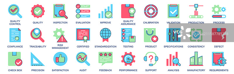 平面颜色图标的质量控制图标集图片素材