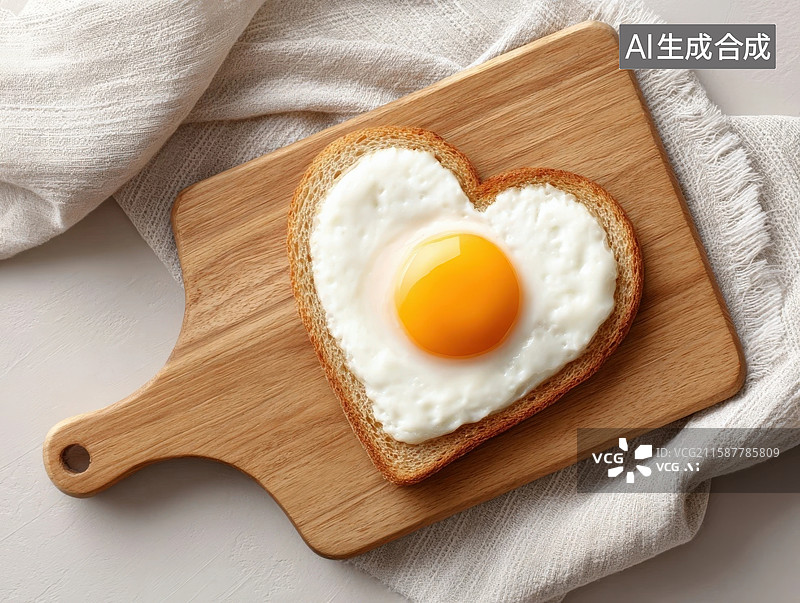 【AI数字艺术】心形煎蛋吐司早餐图片素材