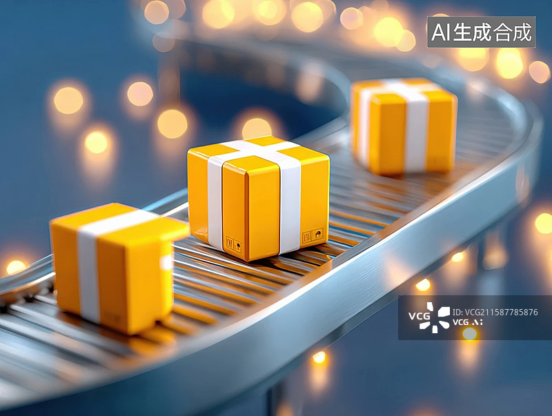 【AI数字艺术】自动化礼品包装传送带图片素材