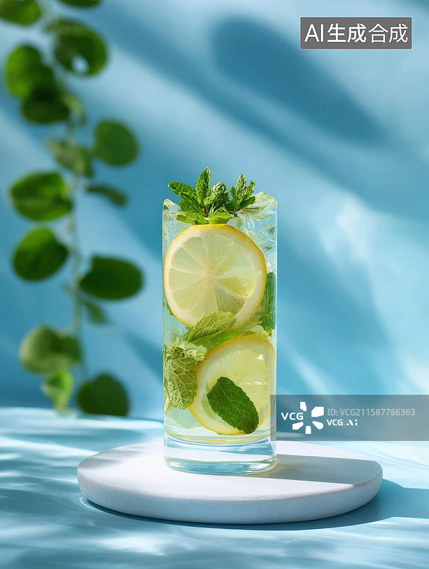 【AI数字艺术】清爽的薄荷柠檬鸡尾酒图片素材