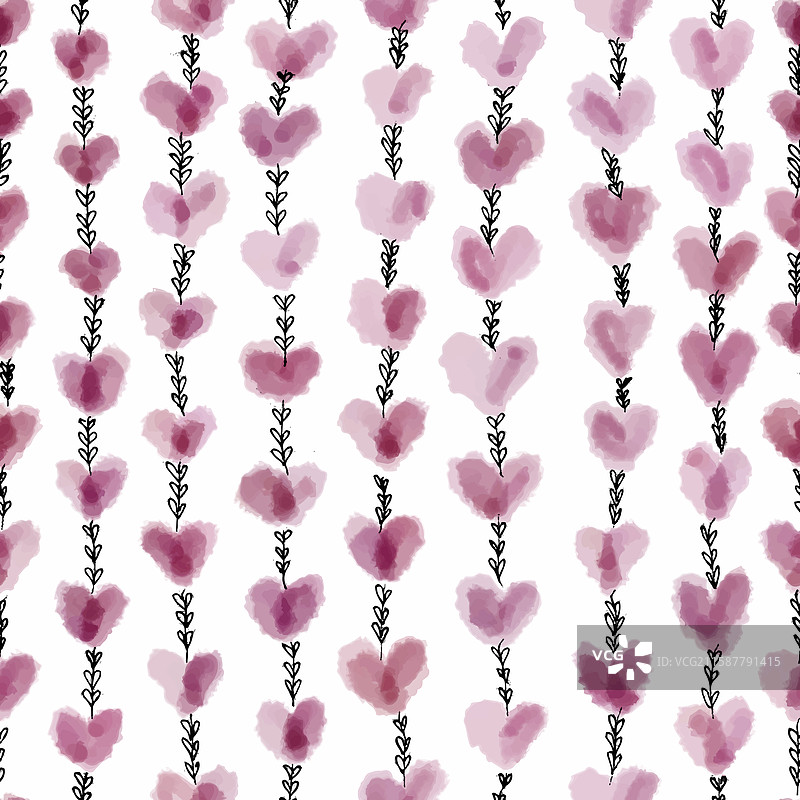 无缝心形水彩图案与钢笔绘制图片素材