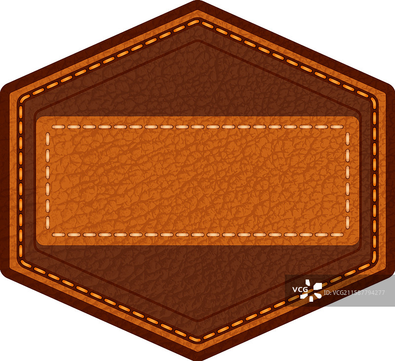 带有粗糙纹理和棕色缝线的皮革标签图片素材