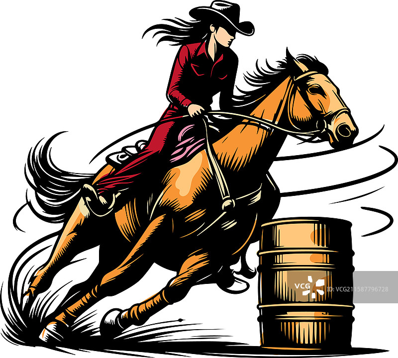 一位女牛仔在进行马桶赛的骑马比赛图片素材