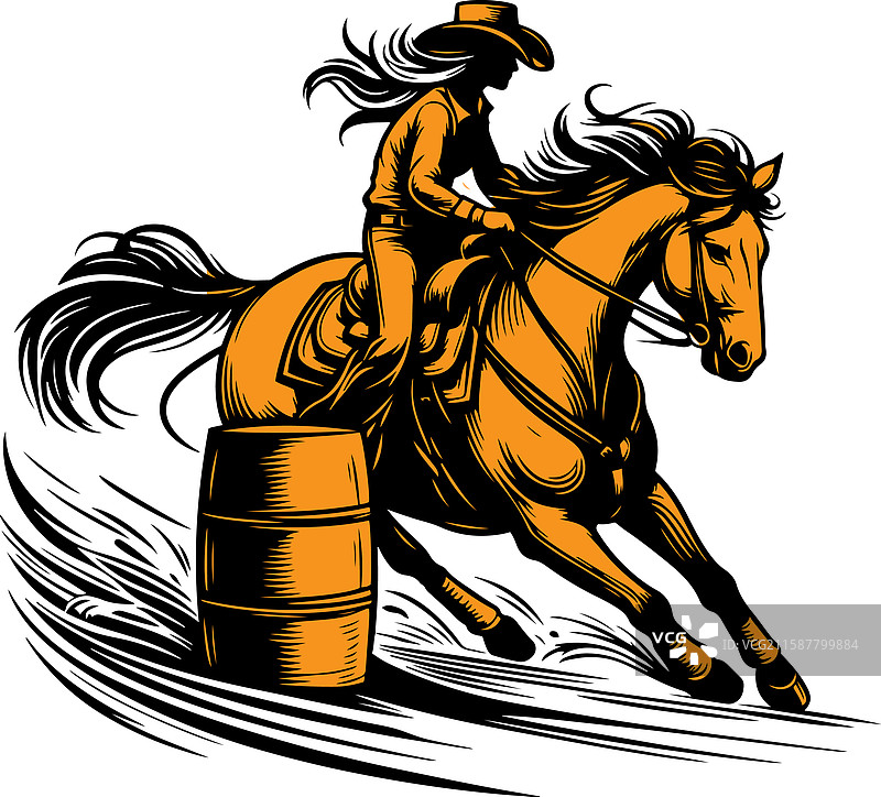 一位女牛仔在进行马桶赛的骑马比赛图片素材