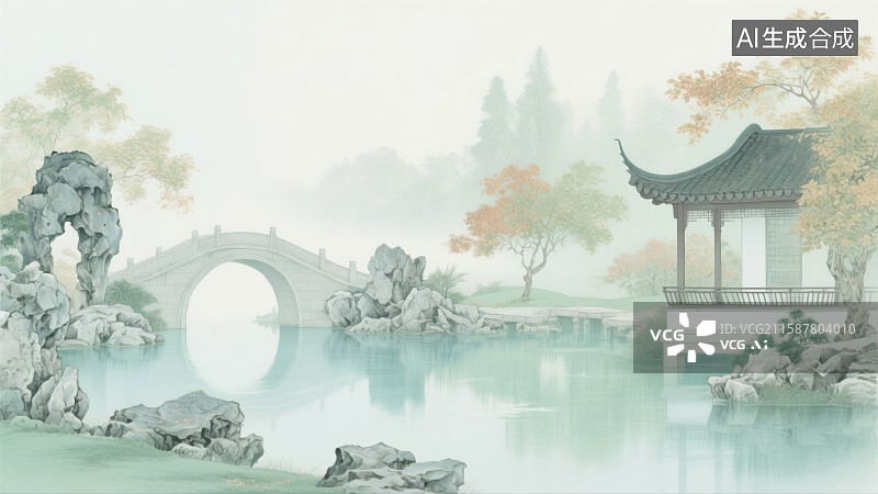 【AI数字艺术】诗意江南园林图片素材