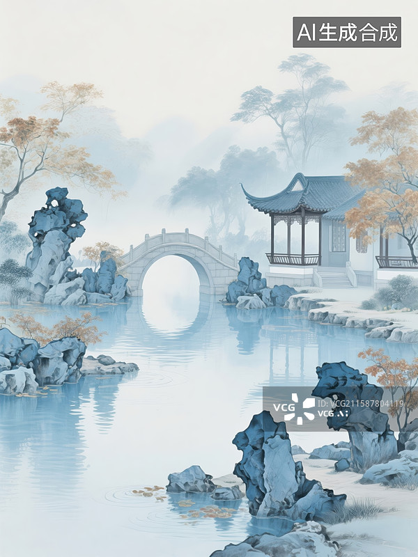 【AI数字艺术】诗意江南园林图片素材