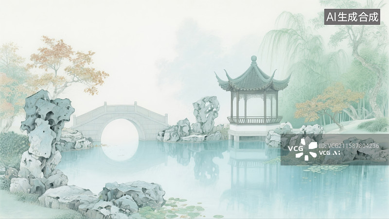【AI数字艺术】诗意江南园林图片素材