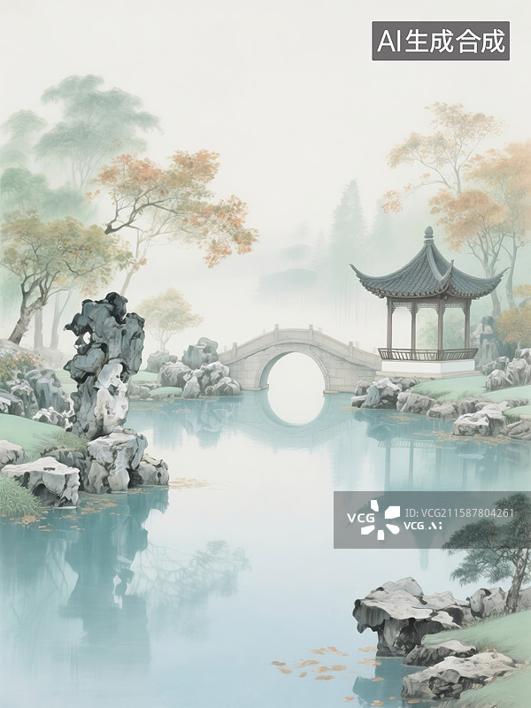 【AI数字艺术】诗意江南园林图片素材