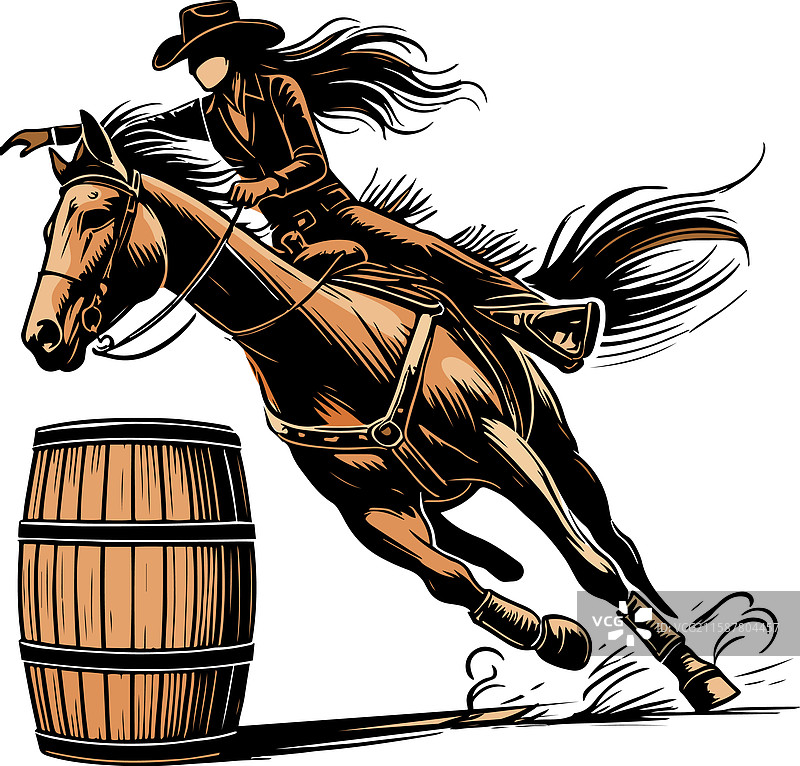 一位女牛仔在进行马桶赛的骑马比赛图片素材