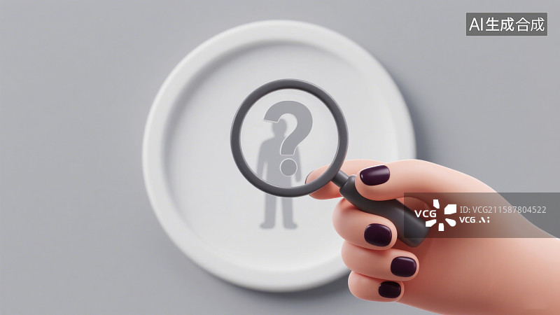 【AI数字艺术】3D手拿放大镜问号人类剪影查询侦探寻找犯罪嫌疑人刑侦概念图片素材