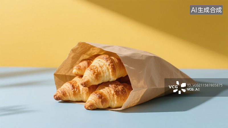 【AI数字艺术】纸袋里的可颂面包牛角面包图片素材
