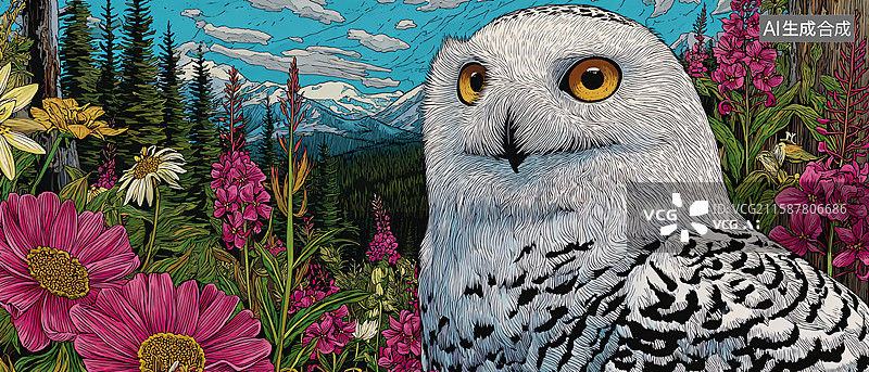 【AI数字艺术】森林中的雪鸮图片素材