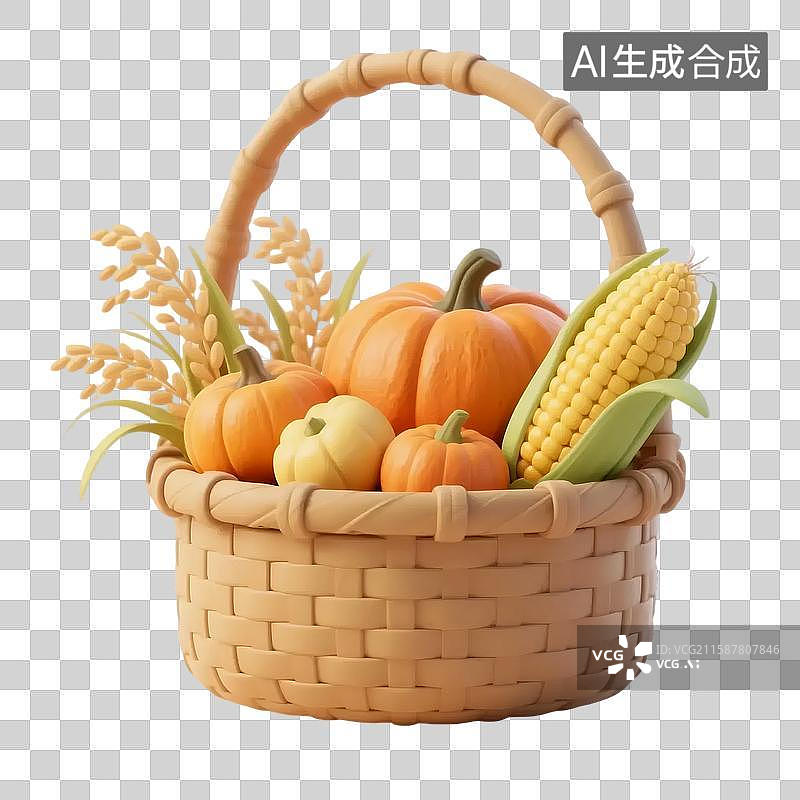 【AI数字艺术】秋天丰收的水果蔬菜西红柿石榴枫叶银杏叶水果篮玉米小麦水稻茭白白菜红枣猕猴桃葡萄图片素材