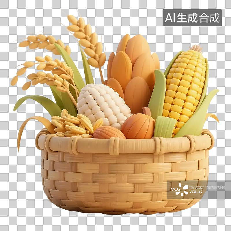【AI数字艺术】秋天丰收的水果蔬菜西红柿石榴枫叶银杏叶水果篮玉米小麦水稻茭白白菜红枣猕猴桃葡萄图片素材