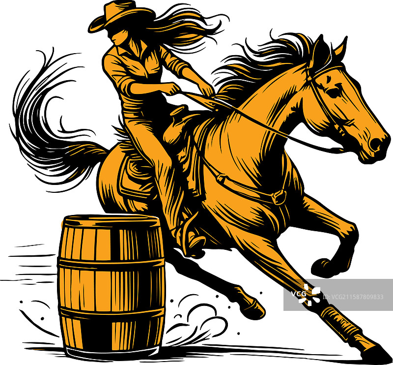 一位女牛仔在进行桶赛骑马图片素材