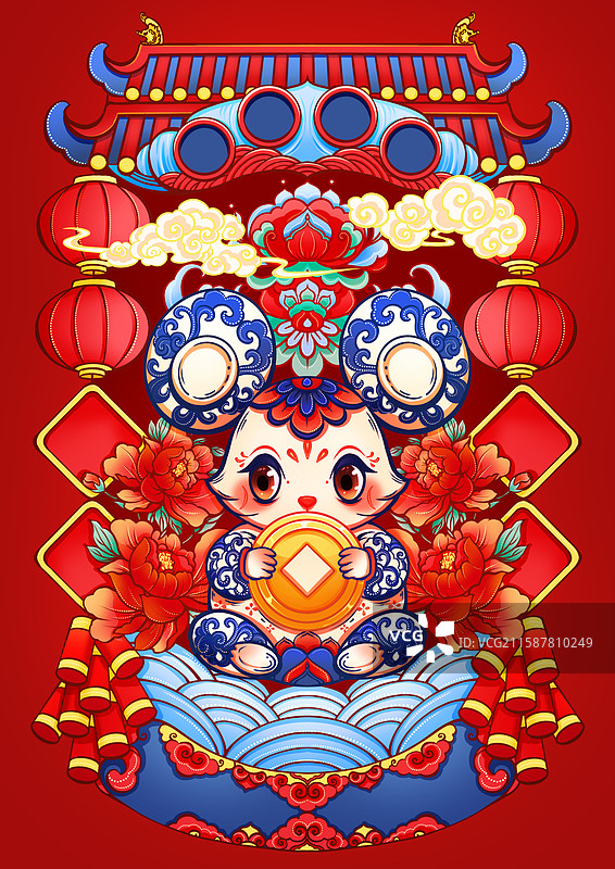 鼠年新年国潮插画图片素材