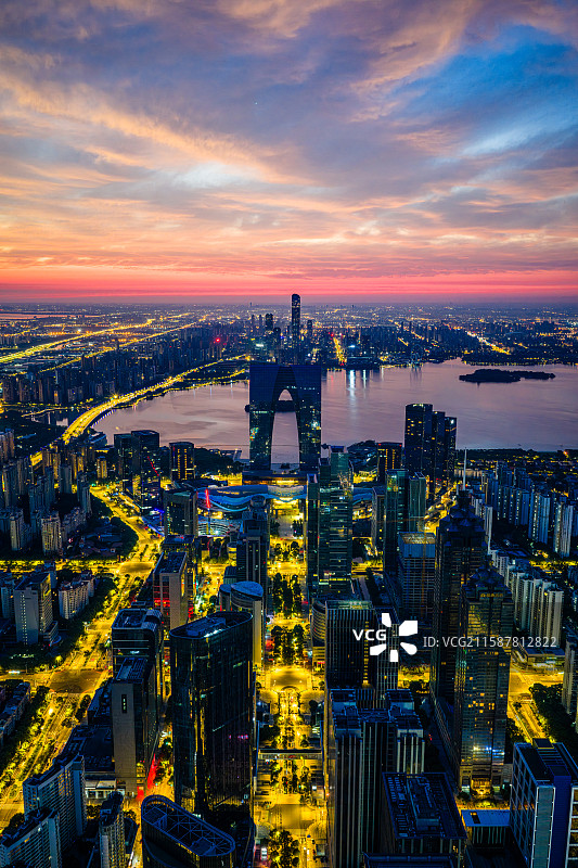 金鸡湖日出朝霞图片素材