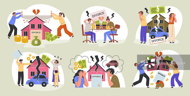 不快乐的家庭夫妇在分割财产图片素材