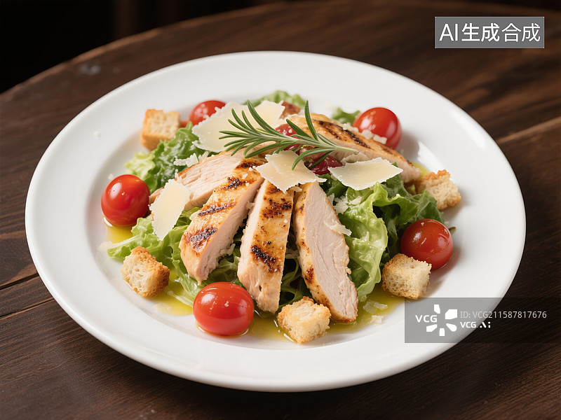【AI数字艺术】凯撒沙拉配烤鸡肉图片素材