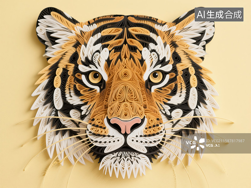 【AI数字艺术】纸艺老虎头像图片素材