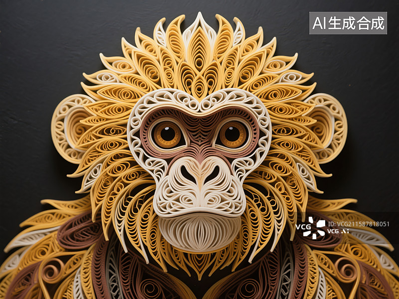 【AI数字艺术】纸艺猴子头像，色彩斑斓的卷纸艺术图片素材