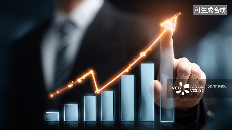 【AI数字艺术】商人用手触摸图标的中间部分图片素材