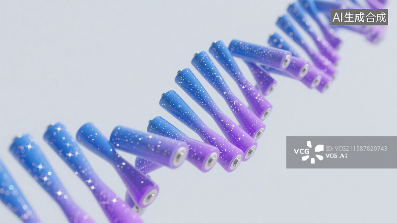 【AI数字艺术】3D三维电池以螺旋结构排列DNA形式图片素材