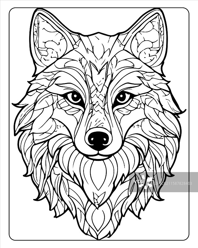 儿童狼头涂色页图片素材