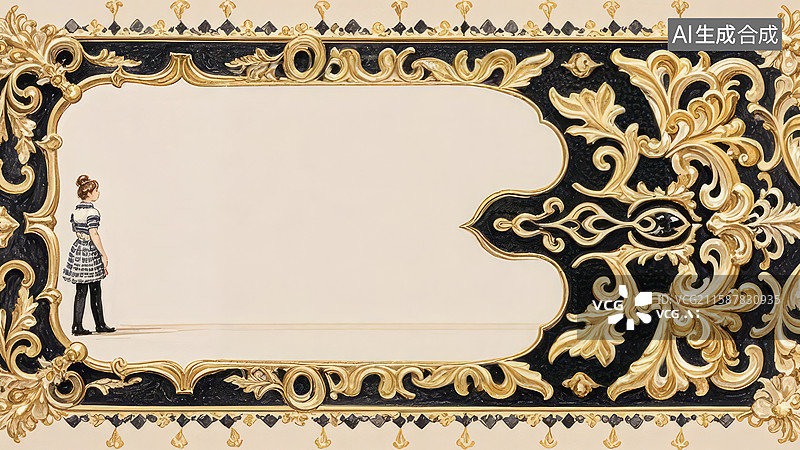 【AI数字艺术】华丽边框中的古典人物剪影图片素材