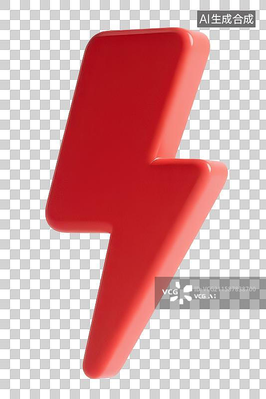 【AI数字艺术】3D渲染免抠图形元素红色闪电能量电源标志图标图片素材